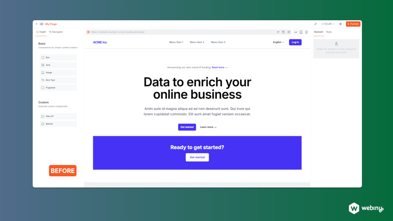 Website Builder page editor UI overhaul